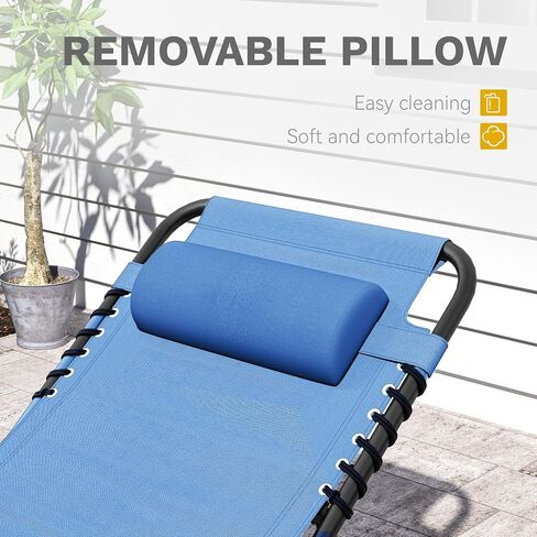 DWVO Patio Lounge Chair, Portable Recliner Lounge Chair Folding Camping Cot, Reclining Chairse Lounge 5 Posistion Adjustable w/Head Pillow & Portable Handbag for Camping, Pool, Beach and Patio, Blue in Saudi Arabia