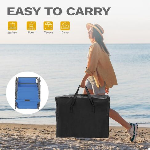 DWVO Patio Lounge Chair, Portable Recliner Lounge Chair Folding Camping Cot, Reclining Chairse Lounge 5 Posistion Adjustable w/Head Pillow & Portable Handbag for Camping, Pool, Beach and Patio, Blue in Saudi Arabia