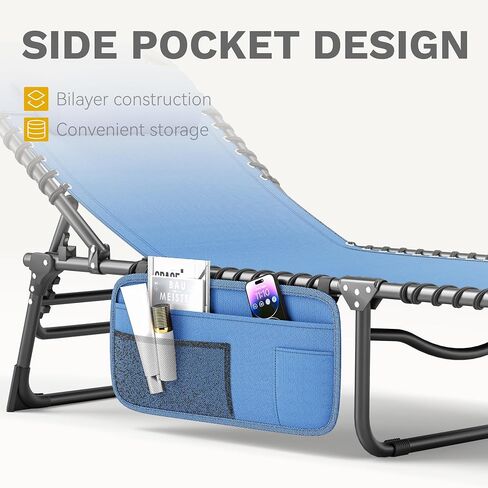 DWVO Patio Lounge Chair, Portable Recliner Lounge Chair Folding Camping Cot, Reclining Chairse Lounge 5 Posistion Adjustable w/Head Pillow & Portable Handbag for Camping, Pool, Beach and Patio, Blue in Saudi Arabia