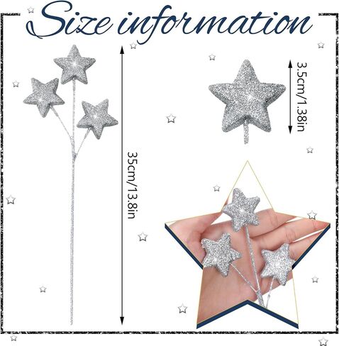 24 Pcs Glitter Star Picks 14.5 Inch Sparkly Star Stem Christmas Star Tree Picks Twinkle Star Sticks Foam Vase Decoration for Christmas Birthday Party Wedding Centerpieces(Gold) in Saudi Arabia