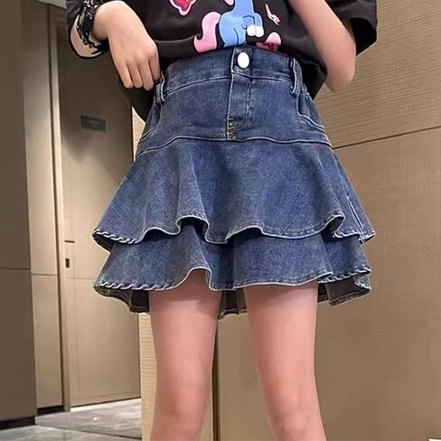 Girls Denim Skirt Summer Vintage Pleated Kids Skirt Shorts Children Uniform Skirt Jeans Skorts in Kuwait