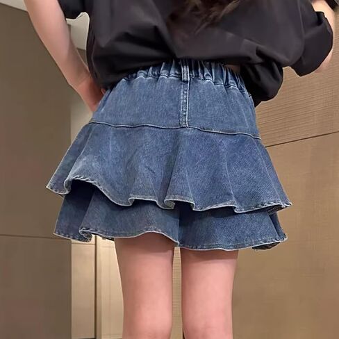 Girls Denim Skirt Summer Vintage Pleated Kids Skirt Shorts Children Uniform Skirt Jeans Skorts in Kuwait