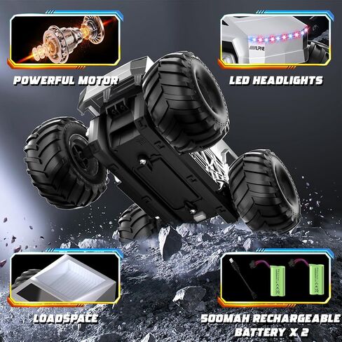 Remote Control Car, 1:16 RC Cars Scale All Terrain Electric Vehicle, LED Lights Car Toys Monster Trucks, Brithday Gift for Boys Girls & Adults in Kuwait