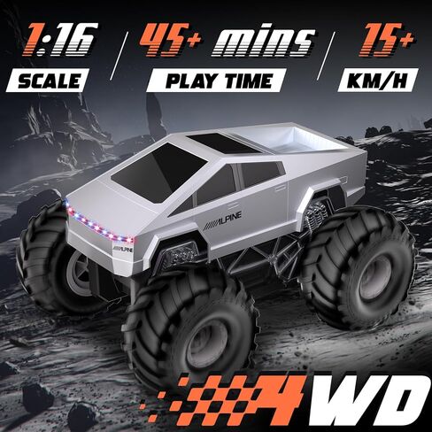 Remote Control Car, 1:16 RC Cars Scale All Terrain Electric Vehicle, LED Lights Car Toys Monster Trucks, Brithday Gift for Boys Girls & Adults in Kuwait