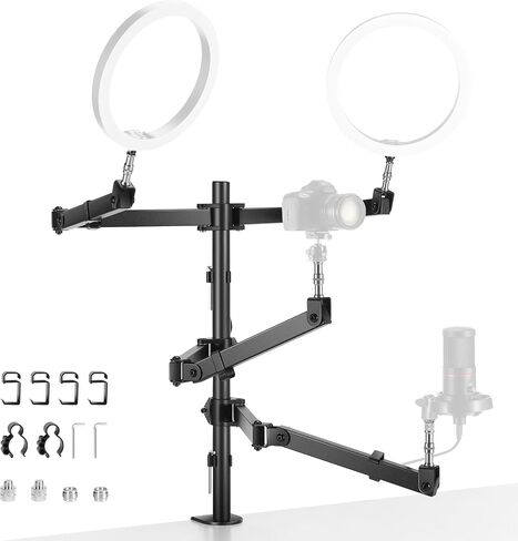 NEEWER Overhead Camera Desk Mount Rig Stand with 2 Boom Arms for Photography Devices: Video Light Ring Light Phone Mount Webcam Mic Compact DSLR for Home Office Studio Live Streaming Broadcast, ST008 in Saudi Arabia