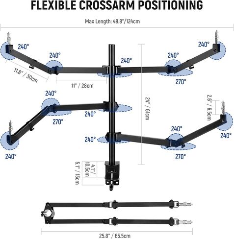 NEEWER Overhead Camera Desk Mount Rig Stand with 2 Boom Arms for Photography Devices: Video Light Ring Light Phone Mount Webcam Mic Compact DSLR for Home Office Studio Live Streaming Broadcast, ST008 in Saudi Arabia