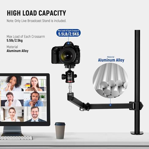 NEEWER Overhead Camera Desk Mount Rig Stand with 2 Boom Arms for Photography Devices: Video Light Ring Light Phone Mount Webcam Mic Compact DSLR for Home Office Studio Live Streaming Broadcast, ST008 in Saudi Arabia