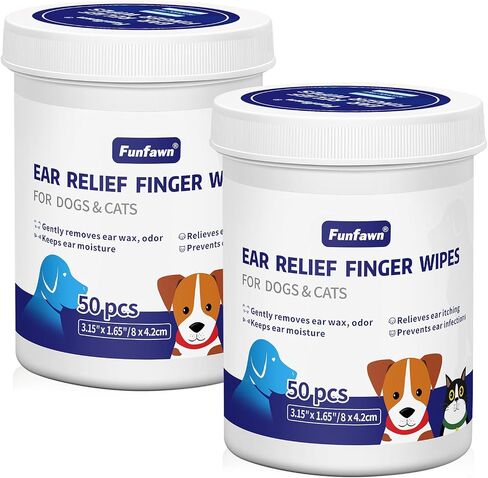 Pet Ear Relief Finger Wipes for Dogs & Cats - Disposable Dog Ear Cleaner Wipes - Remove Wax Dirty and Odor - Relieve Ear Itching and Inflammation - Safe Natural Ingredients - 50 Count in Saudi Arabia