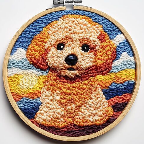 DIY Punch Needle Kits for Beginners Cute Maltese Dog with Hoop Punch Needle Starter Craft Embroidery Set Easy for Adults and Children Festival Gift and Decoration 20x20cm-3 in Saudi Arabia