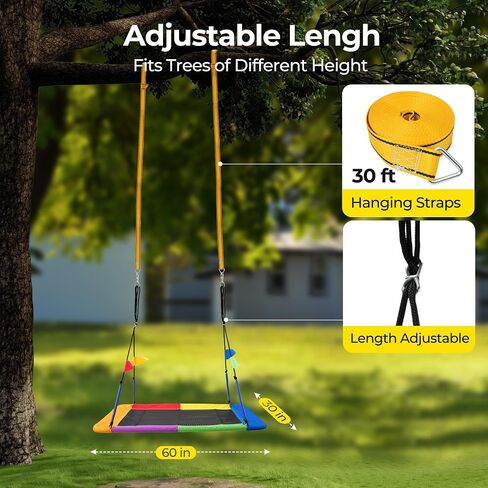 PACEARTH Tree Swing Rectangular Swing Set for Kids and Adults Heavy Duty Support 900LBS with Foam Protected 8-Strand Ropes and Thickened Hardware Easy to Install Outdoor Swing, Blue in Saudi Arabia