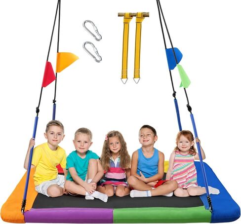PACEARTH Tree Swing Rectangular Swing Set for Kids and Adults Heavy Duty Support 900LBS with Foam Protected 8-Strand Ropes and Thickened Hardware Easy to Install Outdoor Swing, Blue in Saudi Arabia