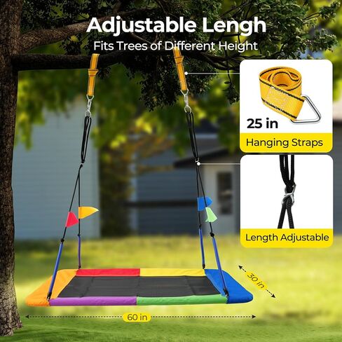 PACEARTH Tree Swing Rectangular Swing Set for Kids and Adults Heavy Duty Support 900LBS with Foam Protected 8-Strand Ropes and Thickened Hardware Easy to Install Outdoor Swing, Blue in Saudi Arabia