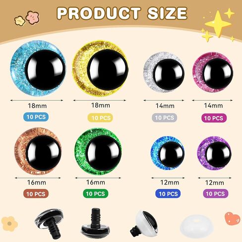 160PCS Large Safety Eyes for Amigurumi Safety Eyes for Crocheting for DIY Dolls Puppets Bear Crafts Animals Amigurumi Making Supplies(12-30MM) in Saudi Arabia