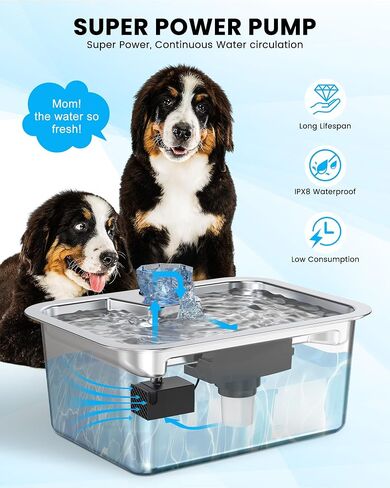 Lesotc 3 Galon Stainless Steel Dog Water Fountain for Large Dogs, Pet Water Fountain with 2 Filters, Automatic Dog Fountain Dog Water Bowl Dispenser Indoor, Quiet Pump, Dishwasher Safe in Saudi Arabia