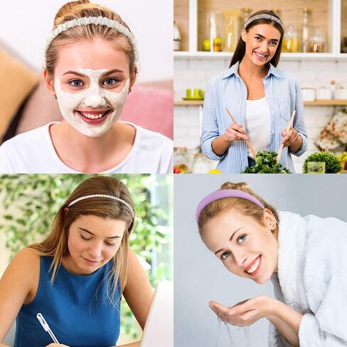 Ahoney 7 حزمة عصابات للفتيات النساء العصابات العصرية غير القسيمة الشعر ملحقات الشعر اللطيفة متعددة الطراز لؤلؤة رئيس حزمة diademas para mujer (الأرجواني) in Kuwait