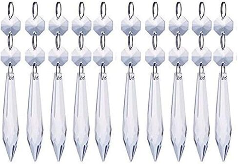 H&D 50pcs 38mm Crystal Icicle Pendant Chandelier Prisms Drops Lamp Candle Holders Curtain DIY Parts(Clear) in Kuwait