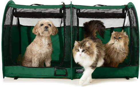 Sturdi pop-up kennel show learter carrier travel pet carrier للقطط والكلاب ، مقصورة مزدوجة | انقسام الأبواب ، دائمة الخضرة in Kuwait