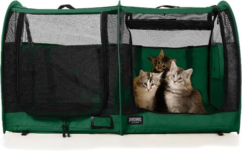 Sturdi pop-up kennel show learter carrier travel pet carrier للقطط والكلاب ، مقصورة مزدوجة | انقسام الأبواب ، دائمة الخضرة in Kuwait