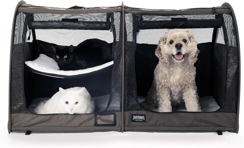 Sturdi pop-up kennel show learter carrier travel pet carrier للقطط والكلاب ، مقصورة مزدوجة | انقسام الأبواب ، دائمة الخضرة in Kuwait