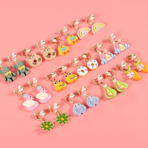 30 Pairs of Cute Clip-On Earrings Pack – Non-Pierced, Adjustable Copper Ear Clips with Charming Designs in Saudi Arabia