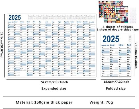 29''x20'' Poster Calendar 2025 Wall Calendar 12 Month Annual Yearly Wall Planner,Year-Round Large Wall Calendar， Large Size 12 Month Planner,2025 Calendar (Black) in Saudi Arabia