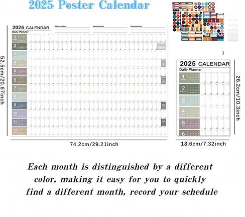 29''x20'' Poster Calendar 2025 Wall Calendar 12 Month Annual Yearly Wall Planner,Year-Round Large Wall Calendar， Large Size 12 Month Planner,2025 Calendar (Black) in Saudi Arabia