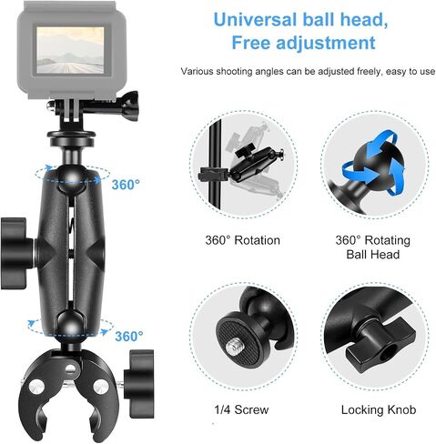 PULUZ Double Camera Clamp Mount Dual-Heads Crab Clamp Super Clamp for Motorcycle Action Camera Handlebar for Light Stand, Photography Reflector, Cross Bars, Umbrella, Pole Stick Shoot Accessories in Saudi Arabia