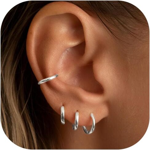 Small Gold Hoop Huggie Earrings Set for Women Non Tarnish 14K Gold Plated Lightweight Cartilage Earring Pack for Multiple Piercings for Sensitive Ears for Mother's Day Birthday Gift in Kuwait