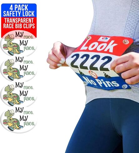 bibSNAPS Clear Race Bib Clips - Safety Lock Fasteners - Secures Running, Marathon, Cycling and Event Number, Non Magnetic, Easy to Use - Replacement for Pins & Magnets - Sole Sisters (4pcs) in Saudi Arabia