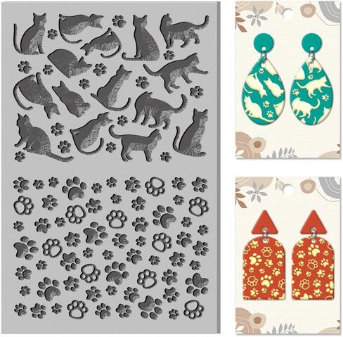 CHGCRAFT Cat Polymer Clay Texture Sheets Cat Paw Texture Stamp Sheets Clay Texture Mat Rubber Modeling Silhouette Pad Texture Sheets for Polymer Clay Jewelry and Clay Earrings Tools in Kuwait