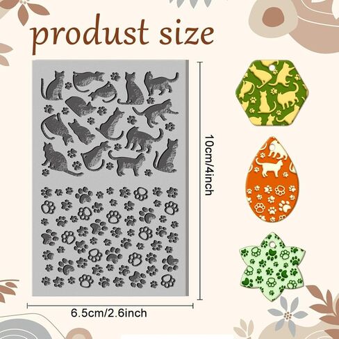 CHGCRAFT Cat Polymer Clay Texture Sheets Cat Paw Texture Stamp Sheets Clay Texture Mat Rubber Modeling Silhouette Pad Texture Sheets for Polymer Clay Jewelry and Clay Earrings Tools in Kuwait