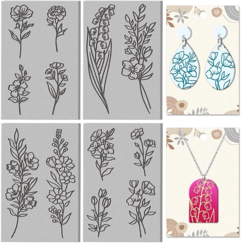CHGCRAFT 4 Sheet Single Flower Clay Texture Mat Lily of The Valley Polymer Texture Sheets DIY Tools for Clay Pottery Earring Jewelry Making Stamp Engraving Machines, 3.9x2.6inch in Saudi Arabia