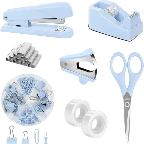Skydue Purple Desk Accessories ، مجموعة لوازم المكاتب الأرجواني ، دباسة ، موزع الشريط ، مقص ، مقاطع من الموثق/الورق و 1000pcs Staples ، اللوازم المكتبية للنساء in Kuwait