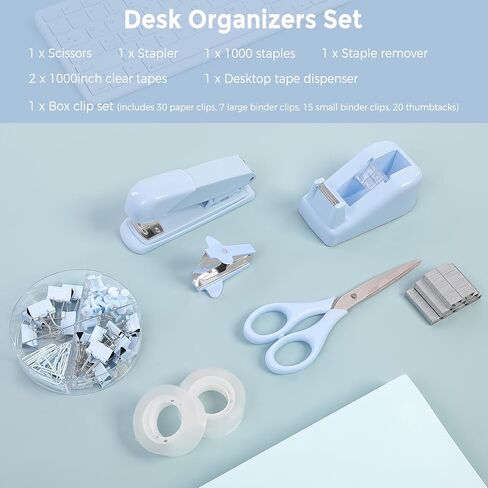 Skydue Purple Desk Accessories ، مجموعة لوازم المكاتب الأرجواني ، دباسة ، موزع الشريط ، مقص ، مقاطع من الموثق/الورق و 1000pcs Staples ، اللوازم المكتبية للنساء in Kuwait