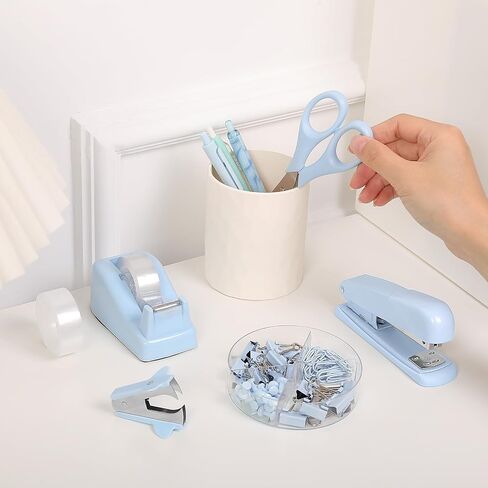 Skydue Purple Desk Accessories ، مجموعة لوازم المكاتب الأرجواني ، دباسة ، موزع الشريط ، مقص ، مقاطع من الموثق/الورق و 1000pcs Staples ، اللوازم المكتبية للنساء in Kuwait