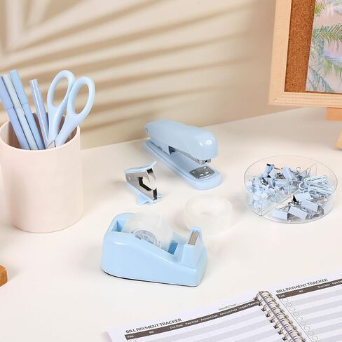 Skydue Purple Desk Accessories ، مجموعة لوازم المكاتب الأرجواني ، دباسة ، موزع الشريط ، مقص ، مقاطع من الموثق/الورق و 1000pcs Staples ، اللوازم المكتبية للنساء in Kuwait