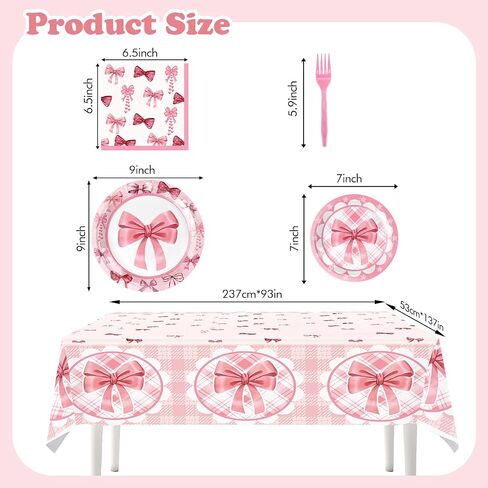 Pink Bow Birthday Party Supplies, Coquette Birthday Decorations Serve 24, Includes Pink Bow Banner Plates Napkins Tablecloth Bow Theme Tableware Party Supplies Girls Party Decor in Saudi Arabia