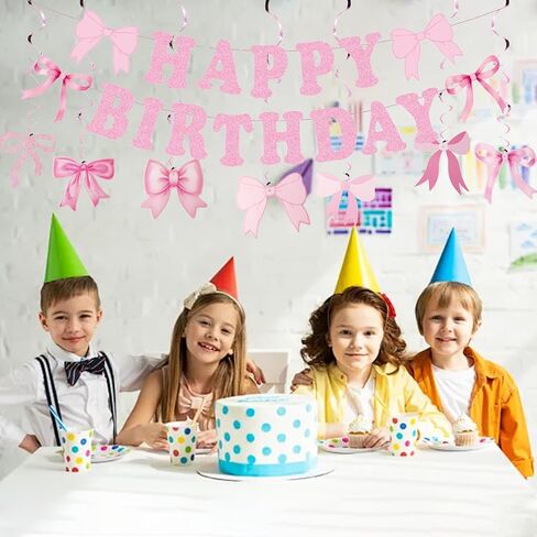 Pink Bow Birthday Party Supplies, Coquette Birthday Decorations Serve 24, Includes Pink Bow Banner Plates Napkins Tablecloth Bow Theme Tableware Party Supplies Girls Party Decor in Saudi Arabia