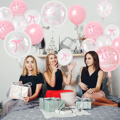 43Pcs Pink Bow Balloons Party Decorations - Coquette Bow Birthday Decorations Pink and White Themed Birthday Balloons for Girls Baby Shower,Bachelorette Party Supplies in Kuwait