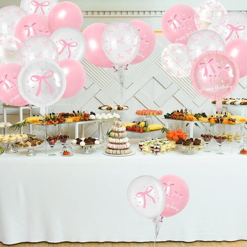 43Pcs Pink Bow Balloons Party Decorations - Coquette Bow Birthday Decorations Pink and White Themed Birthday Balloons for Girls Baby Shower,Bachelorette Party Supplies in Kuwait