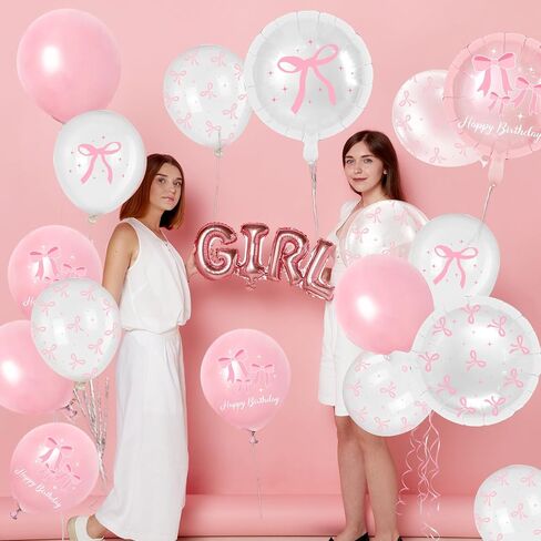 43Pcs Pink Bow Balloons Party Decorations - Coquette Bow Birthday Decorations Pink and White Themed Birthday Balloons for Girls Baby Shower,Bachelorette Party Supplies in Kuwait