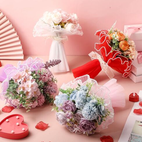 Gilprop 8 Pcs Flower Wrapping Mesh Paper, 11 Inch x 4 Yard Wavy Pearl Edge Wrinkled Flower Bouquet Packaging Mesh Florist Supplies for Valentine's Day Mother's Day Gifts (Multicolor) in Saudi Arabia