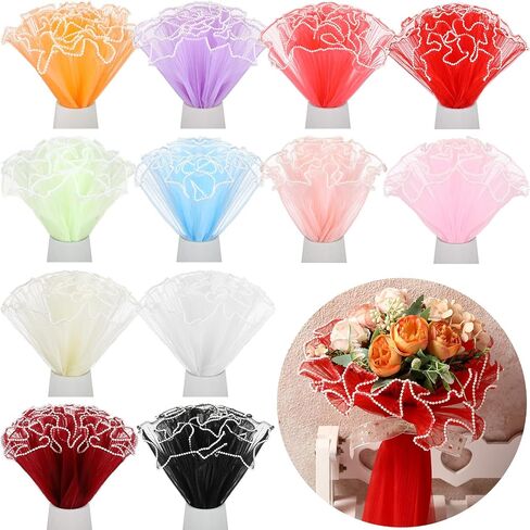Gilprop 8 Pcs Flower Wrapping Mesh Paper, 11 Inch x 4 Yard Wavy Pearl Edge Wrinkled Flower Bouquet Packaging Mesh Florist Supplies for Valentine's Day Mother's Day Gifts (Multicolor) in Saudi Arabia