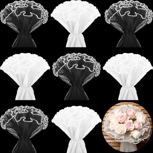 Gilprop 8 Pcs Flower Wrapping Mesh Paper, 11 Inch x 4 Yard Wavy Pearl Edge Wrinkled Flower Bouquet Packaging Mesh Florist Supplies for Valentine's Day Mother's Day Gifts (Multicolor) in Saudi Arabia