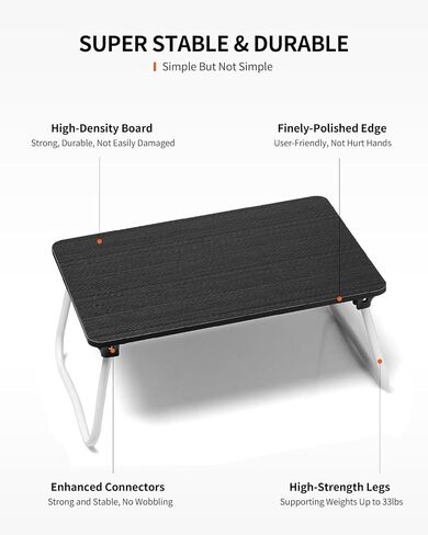 Foldable Lap Desk, Laptop Bed Desk, Portable Bed Table, Laptop Stand for Bed & Couch, Lightweight & Mini - Black in Kuwait