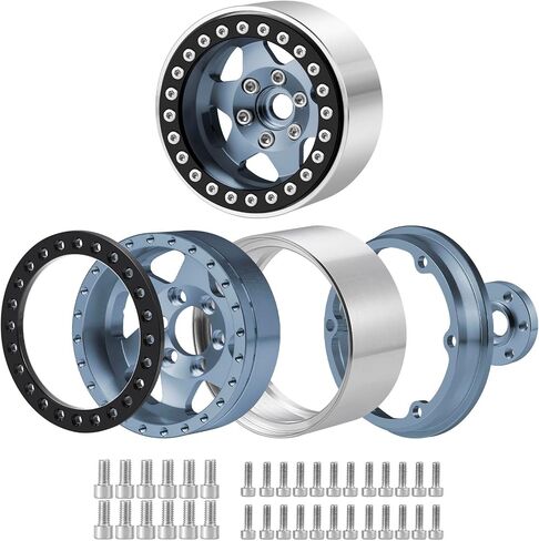 RC 1.9 Inch Beadlock Wheels Rims 4Pcs for TRX4 SCX10 Upgrade 1/10 RC Crawler, Titanium&Black in Saudi Arabia