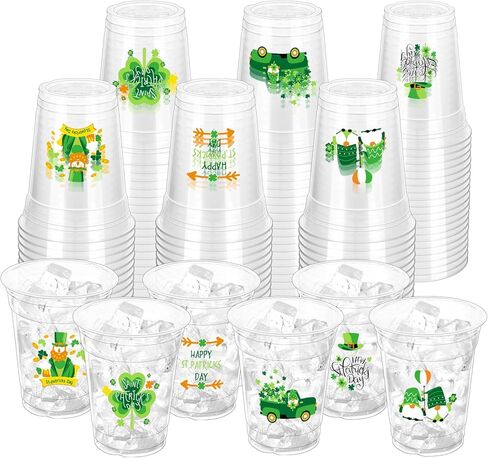 100 Pcs St. Patrick's Day Party Cups,12 oz St. Patrick Disposable Clear Plastic Cups Irish Green St Patrick's Day Party Lucky Clover Cups for St. Patrick Irish Birthday Party Irish Party Supplies in Kuwait