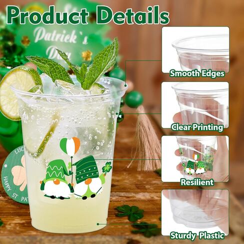 100 Pcs St. Patrick's Day Party Cups,12 oz St. Patrick Disposable Clear Plastic Cups Irish Green St Patrick's Day Party Lucky Clover Cups for St. Patrick Irish Birthday Party Irish Party Supplies in Kuwait