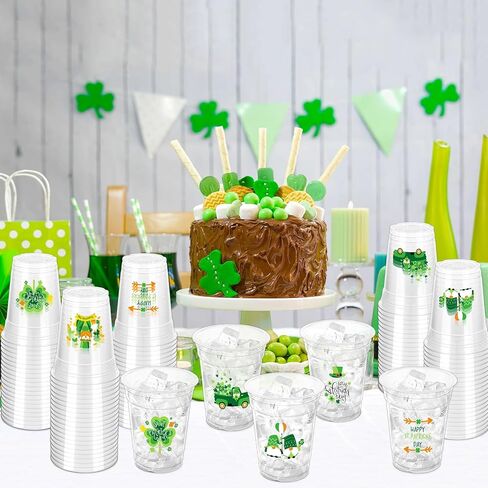 100 Pcs St. Patrick's Day Party Cups,12 oz St. Patrick Disposable Clear Plastic Cups Irish Green St Patrick's Day Party Lucky Clover Cups for St. Patrick Irish Birthday Party Irish Party Supplies in Kuwait