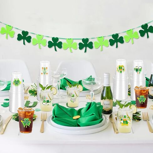 100 Pcs St. Patrick's Day Party Cups,12 oz St. Patrick Disposable Clear Plastic Cups Irish Green St Patrick's Day Party Lucky Clover Cups for St. Patrick Irish Birthday Party Irish Party Supplies in Kuwait